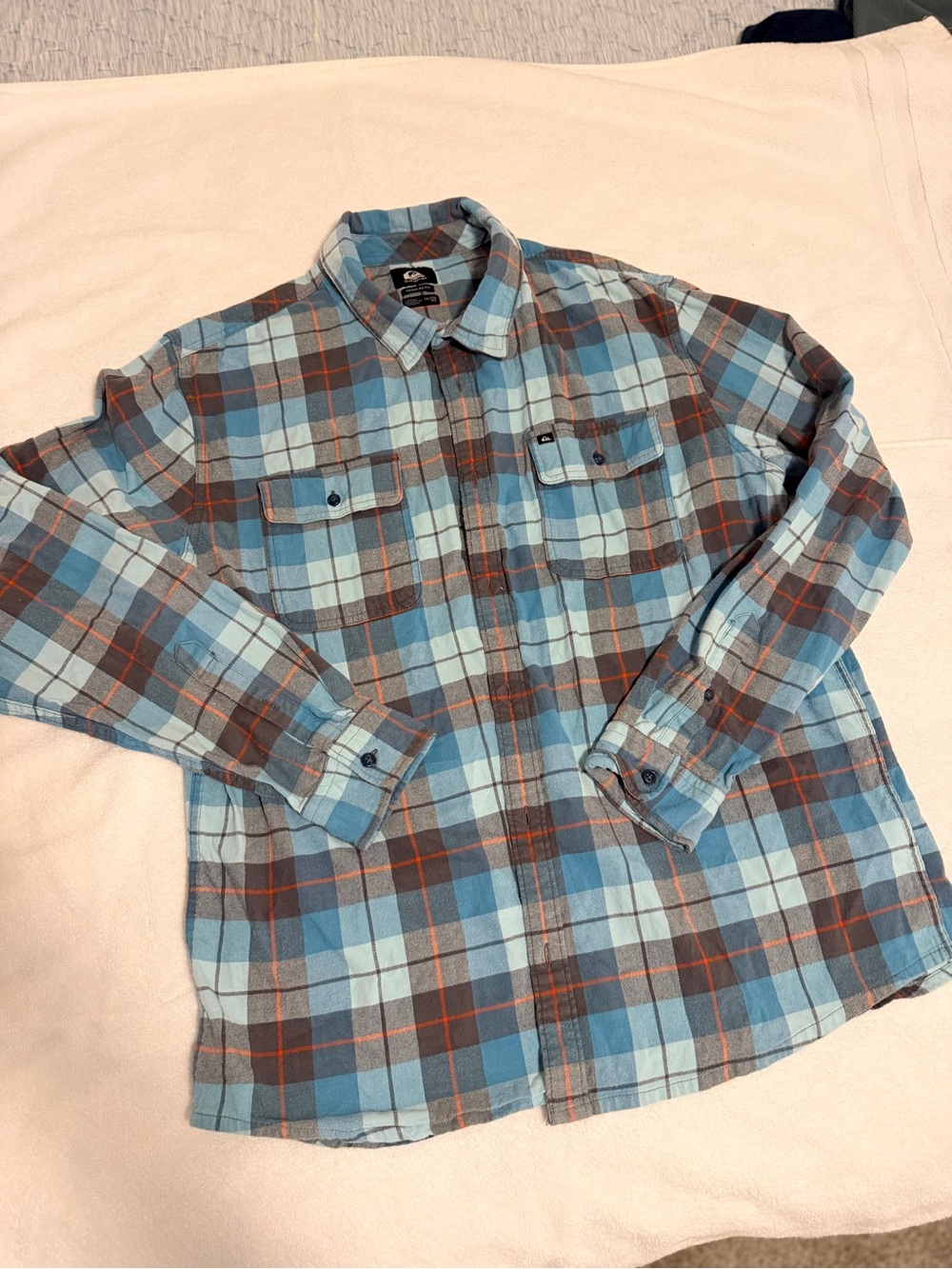 Quiksilver Light Blue Plaid Flannel Shirt - Men